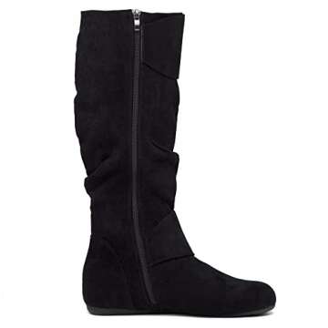 Shoe Land Bettyy Women's Knee High Boots Pull on Fall Weather Slouchy Flat Boots, Black, Size 9.0