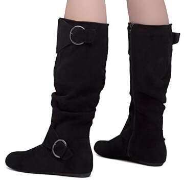 Shoe Land Bettyy Women's Knee High Boots Pull on Fall Weather Slouchy Flat Boots, Black, Size 9.0