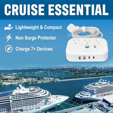 Cruise Approved Power Strip Non Surge Protector with 3.3 ft Travel Extension Cord and USB Ports [2 U...