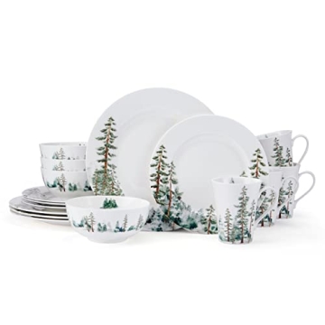 Mikasa Watercolor Forest Bone China Lightweight Chip Resistant 16 Piece Dinnerware Set