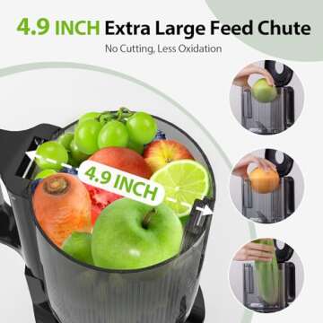 Juicer Machines, Aeitto Cold Press Juicer with 4.9" Large Feed Chute, Masticating Juicer Fits Whole Vegetables and Fruits, Slow Juicer Self Feeding, Easy to Clean, High Juice Yield, Black