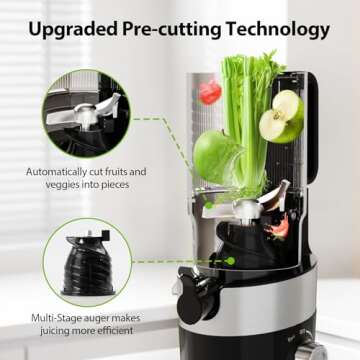 Juicer Machines, Aeitto Cold Press Juicer with 4.9" Large Feed Chute, Masticating Juicer Fits Whole Vegetables and Fruits, Slow Juicer Self Feeding, Easy to Clean, High Juice Yield, Black
