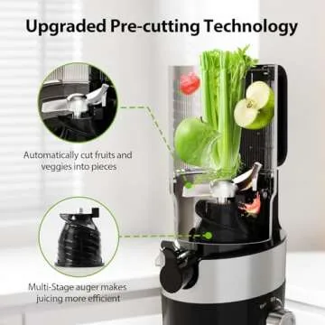 Juicer Machines, Aeitto Cold Press Juicer with 4.9" Large Feed Chute, Masticating Juicer Fits Whole Vegetables and Fruits, Slow Juicer Self Feeding, Easy to Clean, High Juice Yield, Black
