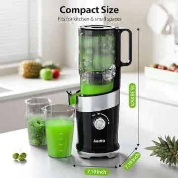 Juicer Machines, Aeitto Cold Press Juicer with 4.9" Large Feed Chute, Masticating Juicer Fits Whole Vegetables and Fruits, Slow Juicer Self Feeding, Easy to Clean, High Juice Yield, Black