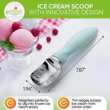 Spring Chef Heavy Duty Ice Cream Scoop with Comfortable Handle, Professional Metal Ice Cream Scooper...