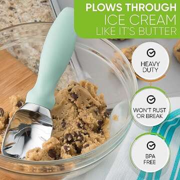 Spring Chef Heavy Duty Ice Cream Scoop with Comfortable Handle, Professional Metal Ice Cream Scooper for Gelato, Sorbet, Cookie Dough, Frozen Yoghurt - Dishwasher Safe Kitchen Tool - Mint