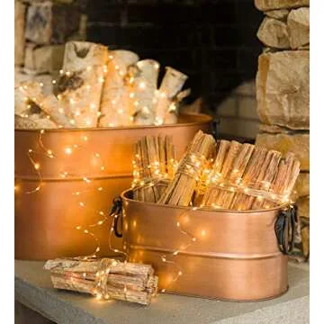 Plow & Hearth Galvanized Steel Firewood Bucket with Wrought Iron Handles 21.75 L x 12.75 W x 11.5 H inches, Antique Copper