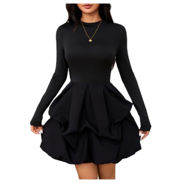 MakeMeChic Women's Elegant Long Sleeve Mock Neck Mini Dress with Ruffle Hem