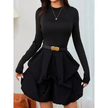 MakeMeChic Women's Long Sleeve Mock Neck Mini Dress Ruffle Hem