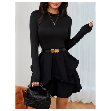 MakeMeChic Women's Long Sleeve Mock Neck Mini Dress Ruffle Hem