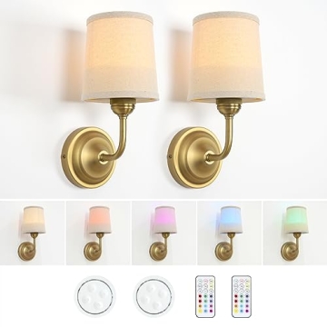 HEQIQEH Vintage Gooseneck Battery Operated Wall Sconce Light Fixture Set of 2 with Remote Control, F...
