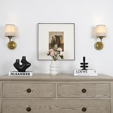 HEQIQEH Vintage Gooseneck Battery Operated Wall Sconce Light Fixture Set of 2 with Remote Control, Flared Funnel Linen Fabric Shade Dimmable Nightstand Lamps for Bedside Bedroom Living Room Lounge