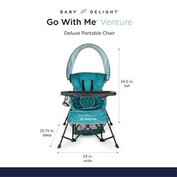 Baby Delight Go with Me Venture Portable Chair | Indoor and Outdoor | Sun Canopy | 3 Child Growth Stages | Teal