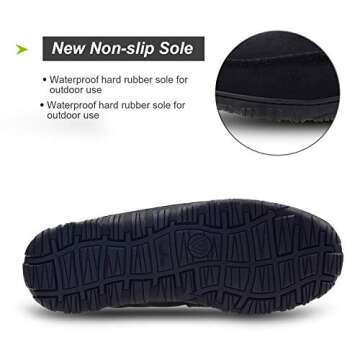 LA PLAGE Men's Moccasin Slippers Memory Foam Warm Plush House Slippers, Indoor Outdoor Comfortable Winter House Shoes 12 US Black