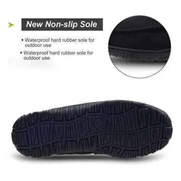 LA PLAGE Men's Moccasin Slippers Memory Foam Warm Plush House Slippers, Indoor Outdoor Comfortable Winter House Shoes 12 US Black