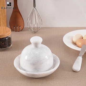 Radicaln Marble Butter Dish With Lid 5" Inches White Handmade Butter Storage Container Ideal Butter Keeper Butter Dish Butter Crock & Butter Container for Kitchen Countertop