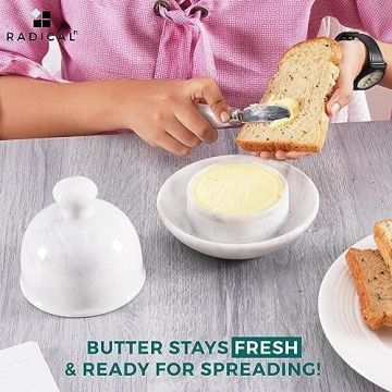 Radicaln Marble Butter Dish With Lid 5" Inches White Handmade Butter Storage Container Ideal Butter Keeper Butter Dish Butter Crock & Butter Container for Kitchen Countertop