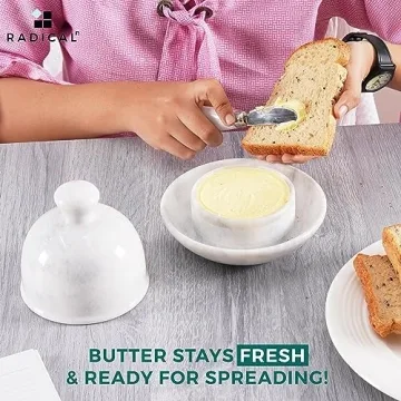 Radicaln Marble Butter Dish With Lid 5" Inches White Handmade Butter Storage Container Ideal Butter Keeper Butter Dish Butter Crock & Butter Container for Kitchen Countertop