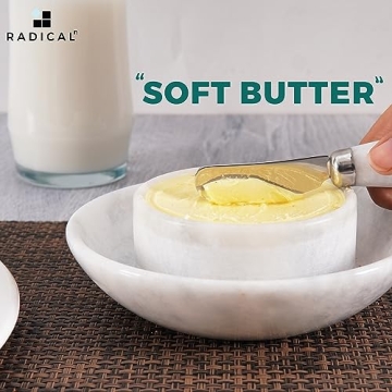 Radicaln Marble Butter Dish With Lid 5" Inches White Handmade Butter Storage Container Ideal Butter Keeper Butter Dish Butter Crock & Butter Container for Kitchen Countertop