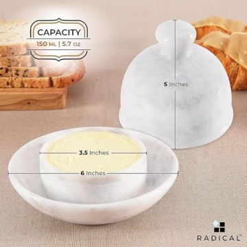 Radicaln Marble Butter Dish With Lid 5" Inches White Handmade Butter Storage Container Ideal Butter Keeper Butter Dish Butter Crock & Butter Container for Kitchen Countertop