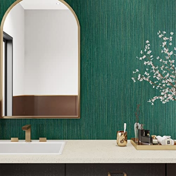 VEELIKE Textured Green Grasscloth Peel and Stick Wallpaper