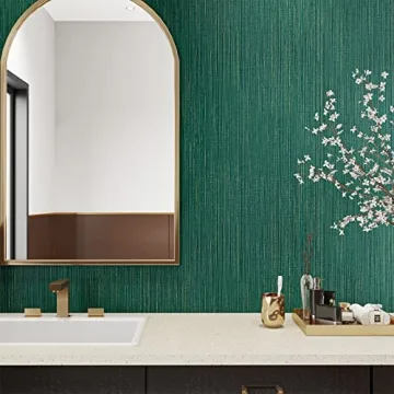 VEELIKE Textured Green Grasscloth Peel and Stick Wallpaper