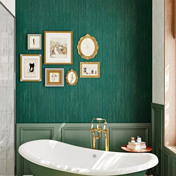 VEELIKE Textured Green Grasscloth Peel and Stick Wallpaper