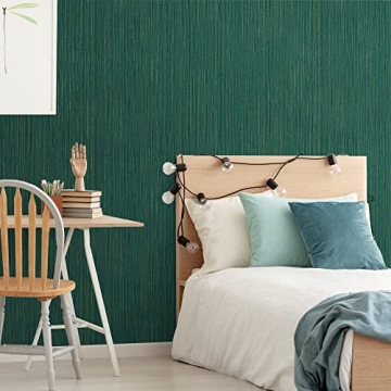 VEELIKE Textured Green Grasscloth Peel and Stick Wallpaper