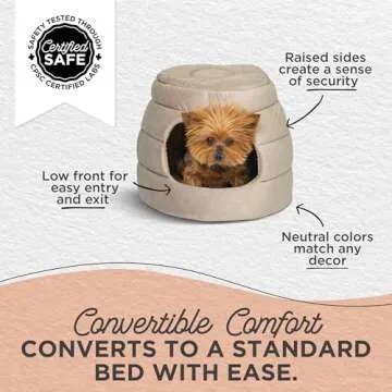 Best Friends by Sheri 2 in 1 Honeycomb Convertible Cat and Dog Cave Bed, Ilan Microfiber, Wheat, Standard