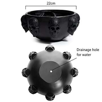 GUTE Large Skull Planter Bowl - 6" Deep Black Polyresin Skeleton Pot for Succulents, Indoor & Outdoo...