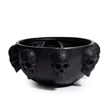 GUTE Large Skull Planter Bowl - 6" Deep Black Polyresin Skeleton Pot for Succulents, Indoor & Outdoor Plants, Decorative Flower Serving Bowl - Unique Home Décor