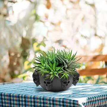 GUTE Large Skull Planter Bowl - 6" Deep Black Polyresin Skeleton Pot for Succulents, Indoor & Outdoor Plants, Decorative Flower Serving Bowl - Unique Home Décor