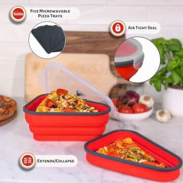 PIZZA PACK The Perfect Reusable Pizza Storage with 5 Microwavable Serving Tray - BPA-Free Adjustable Pizza Slice Container Space Saver, 2 Pack, Red
