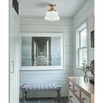 Modern Semi Flush Mount Ceiling Light with Opal Glass