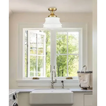 Modern Semi Flush Mount Ceiling Light with Opal Glass