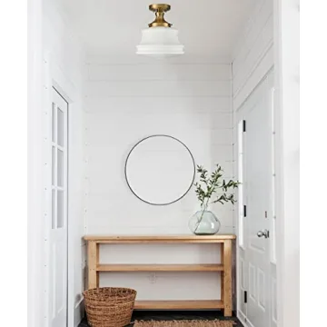 Modern Semi Flush Mount Ceiling Light with Opal Glass