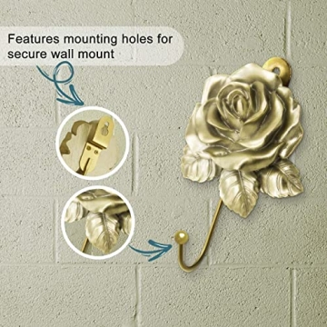 OPENDGO Rose Resin Golden Wall Hooks Elegant Home Decor