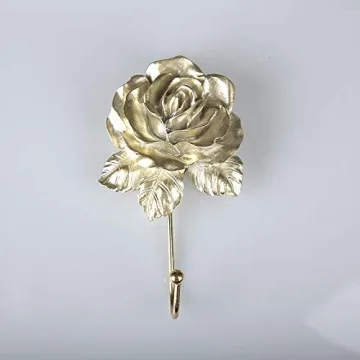 OPENDGO Rose Resin Golden Wall Hooks Elegant Home Decor