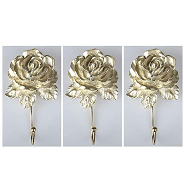 OPENDGO Rose Resin Golden Wall Hooks Elegant Home Decor