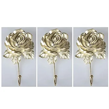 OPENDGO Rose Resin Golden Wall Hooks Elegant Home Decor