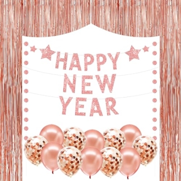 KatchOn, New Years Eve Party Supplies 2024 Set - Large 10 Feet, Glitter Happy New Year Banner | Rose...