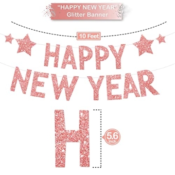 KatchOn, New Years Eve Party Supplies 2024 Set - Large 10 Feet, Glitter Happy New Year Banner | Rose Gold Fringe Curtains for Rose Gold New Years Eve Decorations 2024 | Happy New Year Decorations 2024