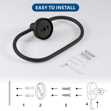 Towel Ring for Bathroom, Matte Black Towel Bar Hangers Wall Mount, Stainless Steel Hand Towel Holder, Modern Round Towel Hanger by Eolax