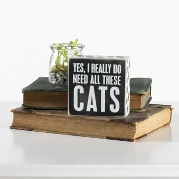 Primitives by Kathy Cat Lovers Box Sign - 4x4 Inches