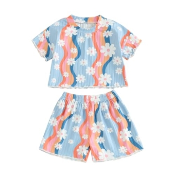 fhutpw Toddler Baby Girls Summer Outfits Daisy Ruffle Short Sleeve T-Shirts Tops Floral Shorts 2Pcs ...