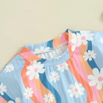 fhutpw Toddler Baby Girls Summer Outfits Daisy Ruffle Short Sleeve T-Shirts Tops Floral Shorts 2Pcs Clothes Set 6M-4T (D Colorful Blue, 4-5 Years)