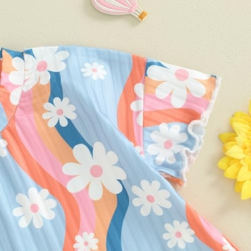 fhutpw Toddler Baby Girls Summer Outfits Daisy Ruffle Short Sleeve T-Shirts Tops Floral Shorts 2Pcs Clothes Set 6M-4T (D Colorful Blue, 4-5 Years)