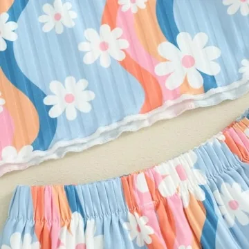 fhutpw Toddler Baby Girls Summer Outfits Daisy Ruffle Short Sleeve T-Shirts Tops Floral Shorts 2Pcs Clothes Set 6M-4T (D Colorful Blue, 4-5 Years)