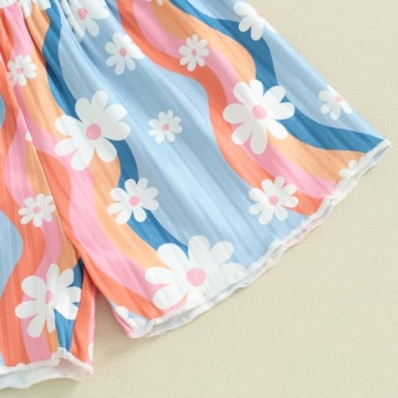 fhutpw Toddler Baby Girls Summer Outfits Daisy Ruffle Short Sleeve T-Shirts Tops Floral Shorts 2Pcs Clothes Set 6M-4T (D Colorful Blue, 4-5 Years)