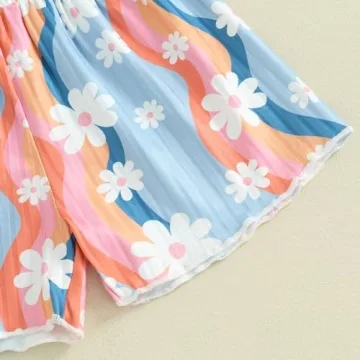 fhutpw Toddler Baby Girls Summer Outfits Daisy Ruffle Short Sleeve T-Shirts Tops Floral Shorts 2Pcs Clothes Set 6M-4T (D Colorful Blue, 4-5 Years)